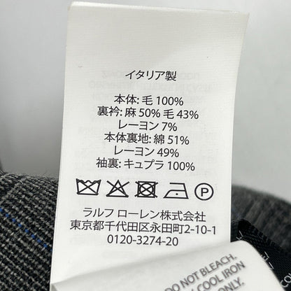 RRL ダブルアールエル 782831185001 イタリア製 グレー ウール100 センターベント グレンチェック 3Bテーラードジャケット ジャケット