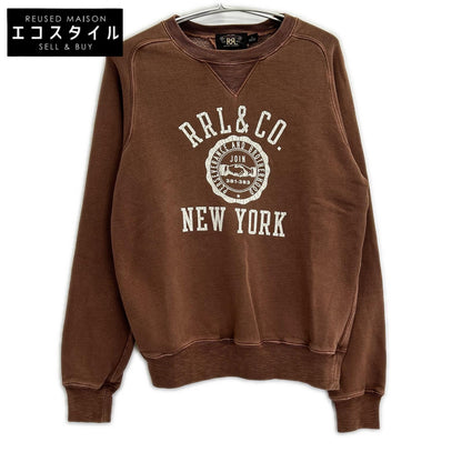 00466154 Brown Garment Dye Vintage Finish Front Logo Sweatshirt Pullover Top S Men's