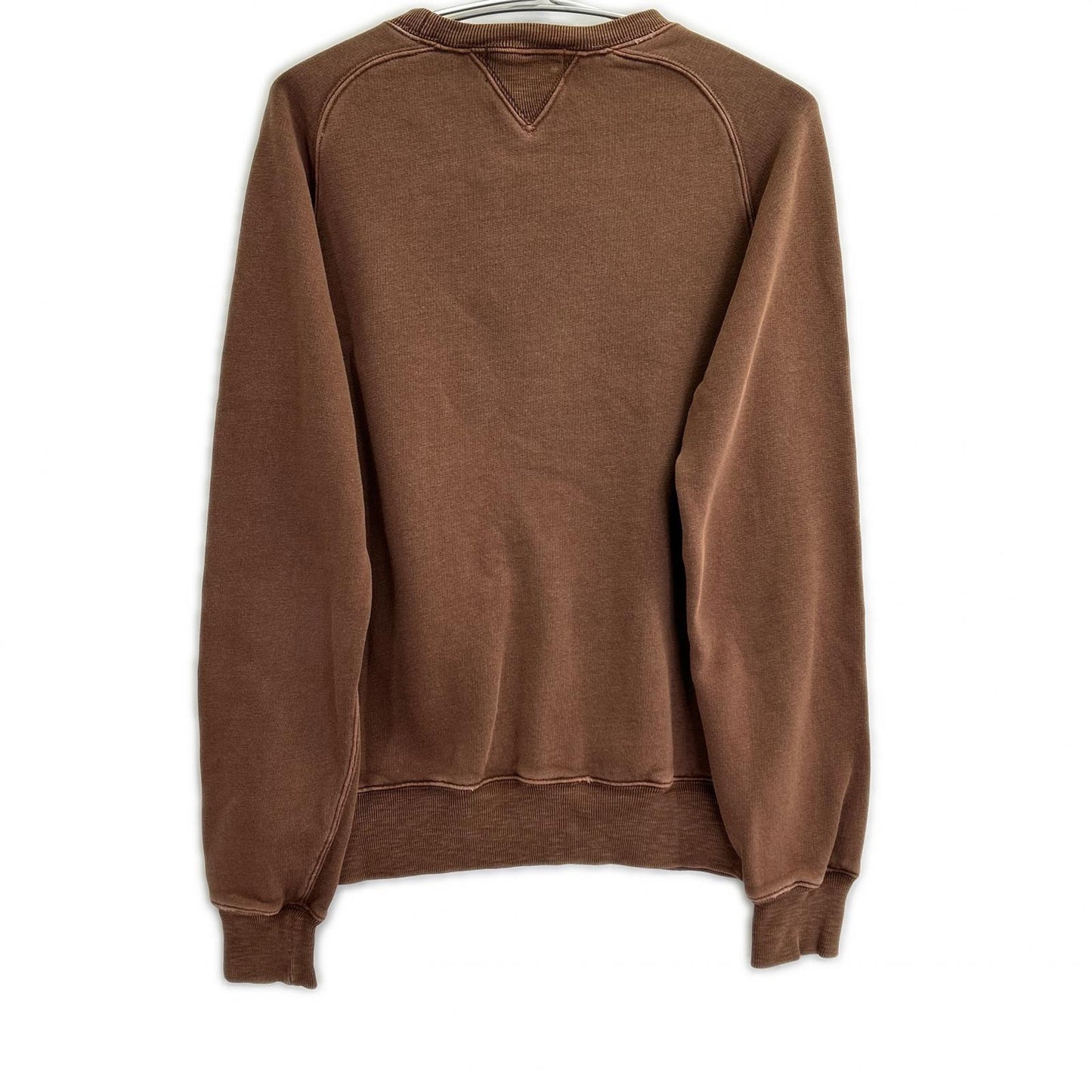 00466154 Brown Garment Dye Vintage Finish Front Logo Sweatshirt Pullover Top S Men's