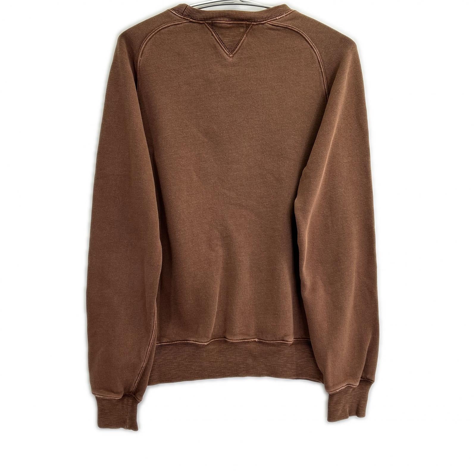 00466154 Brown Garment Dye Vintage Finish Front Logo Sweatshirt Pullover Top S Men's