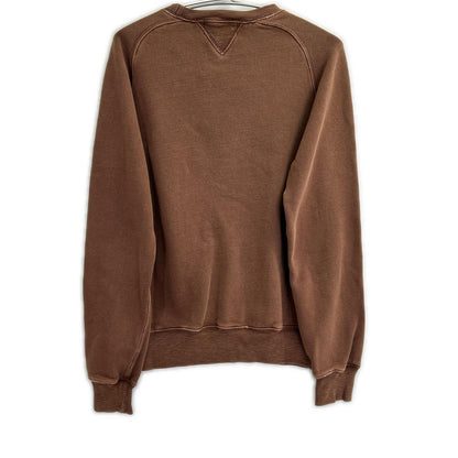 00466154 Brown Garment Dye Vintage Finish Front Logo Sweatshirt Pullover Top S Men's