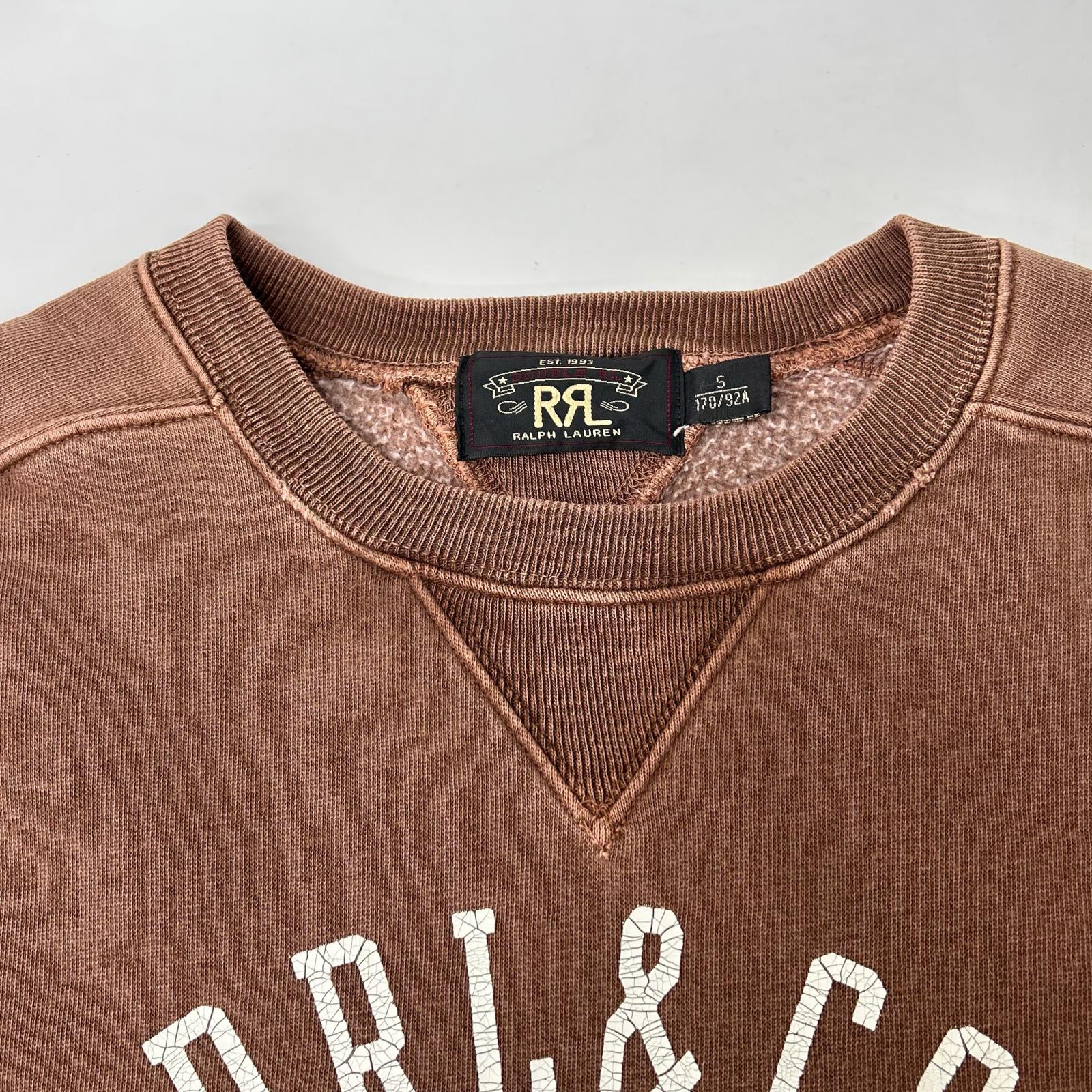 00466154 Brown Garment Dye Vintage Finish Front Logo Sweatshirt Pullover Top S Men's