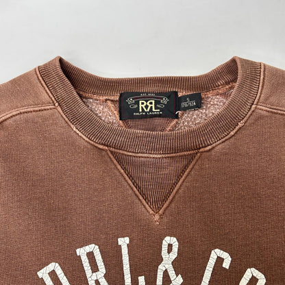 00466154 Brown Garment Dye Vintage Finish Front Logo Sweatshirt Pullover Top S Men's