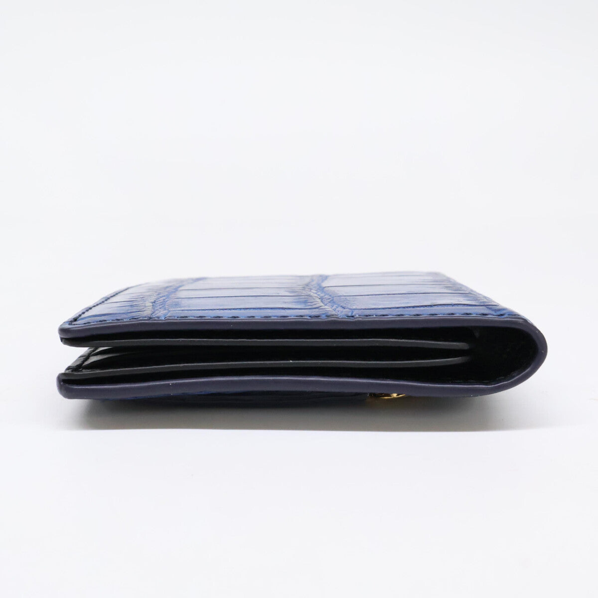 【美品】51143 藍染クロコダイル/カーフレザー 二つ折りミニ財布 二つ折り財布（小銭入れあり） メンズ