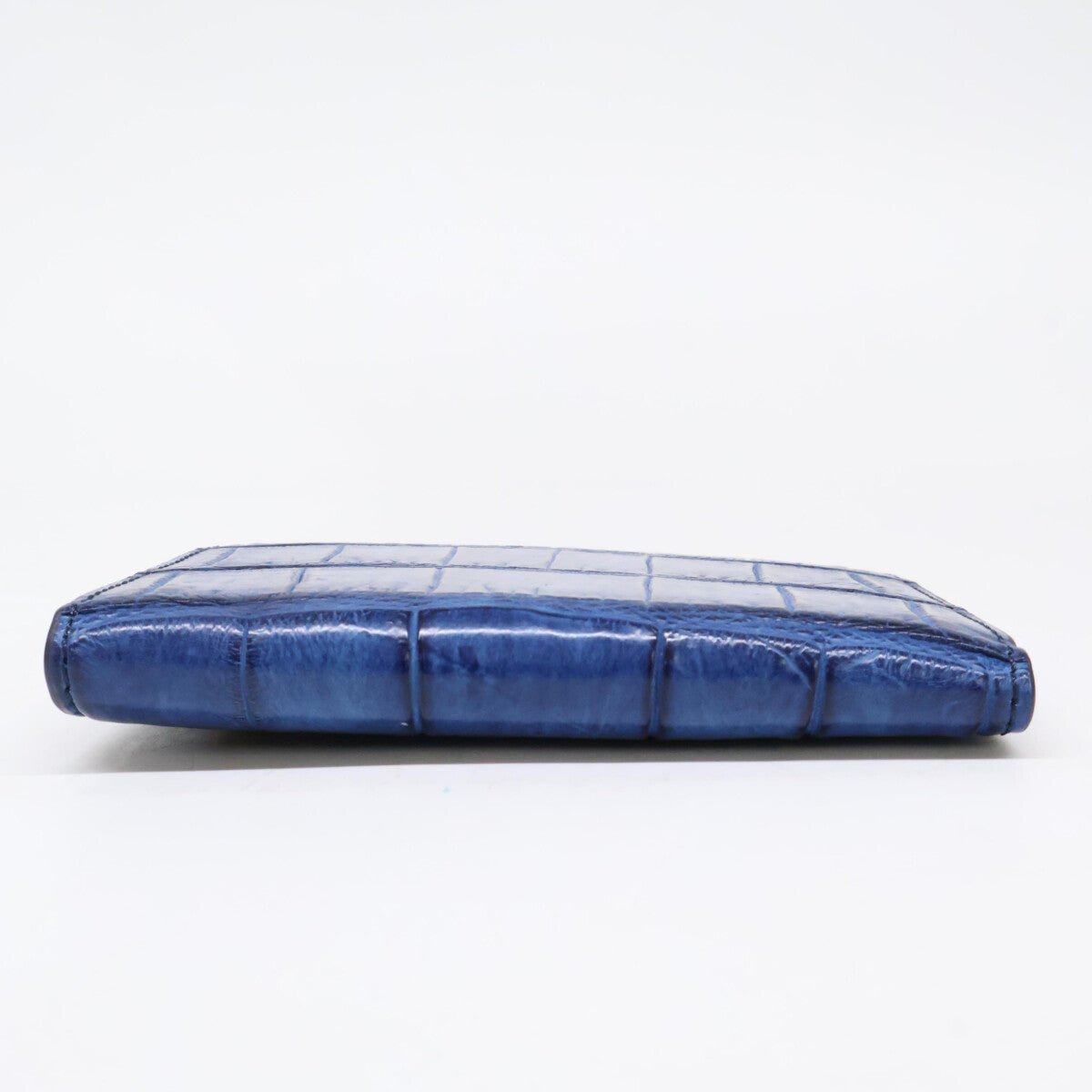 【美品】51143 藍染クロコダイル/カーフレザー 二つ折りミニ財布 二つ折り財布（小銭入れあり） メンズ