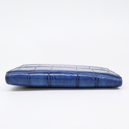 【美品】51143 藍染クロコダイル/カーフレザー 二つ折りミニ財布 二つ折り財布（小銭入れあり） メンズ
