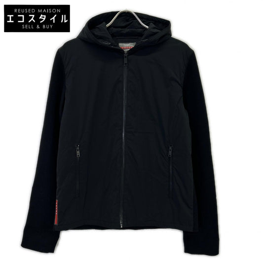 SGN328 16yrs Black Nylon x Wool Elbow Patch Knit Switching Hooded Jacket Jacket 48 Men's