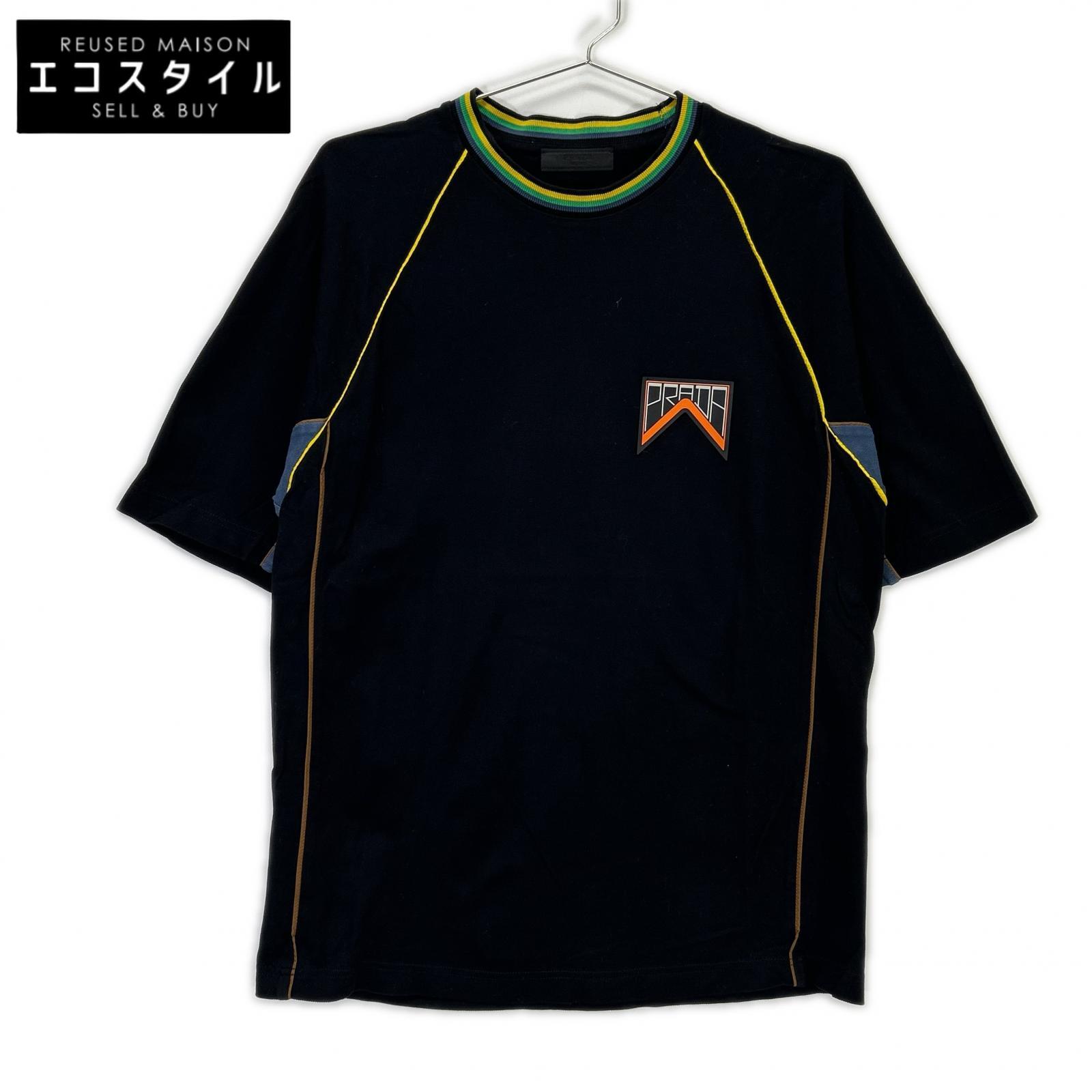 PRADA プラダ SJN235 18年 ブラック 鹿の子 ラバーロゴTシャツ トップス