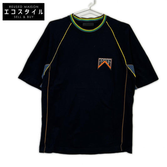 PRADA SJN235 2018 Black Pique Rubber Logo T-shirt Tops