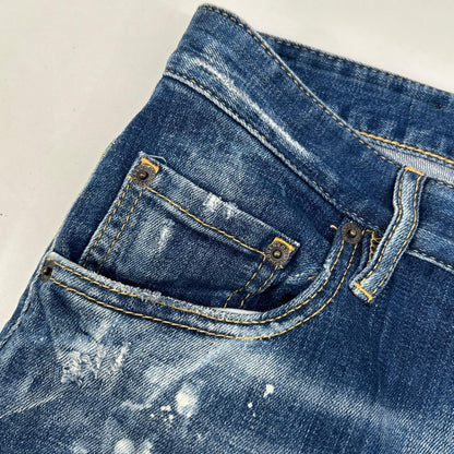 DSQUARED2 ディースクエアード S79LA0040 22年製 インディゴ ICON SKATER JEAN スケータージーン ヴィンテージウォッシュクラッシュ&ペイントデニムパンツ ボトムス