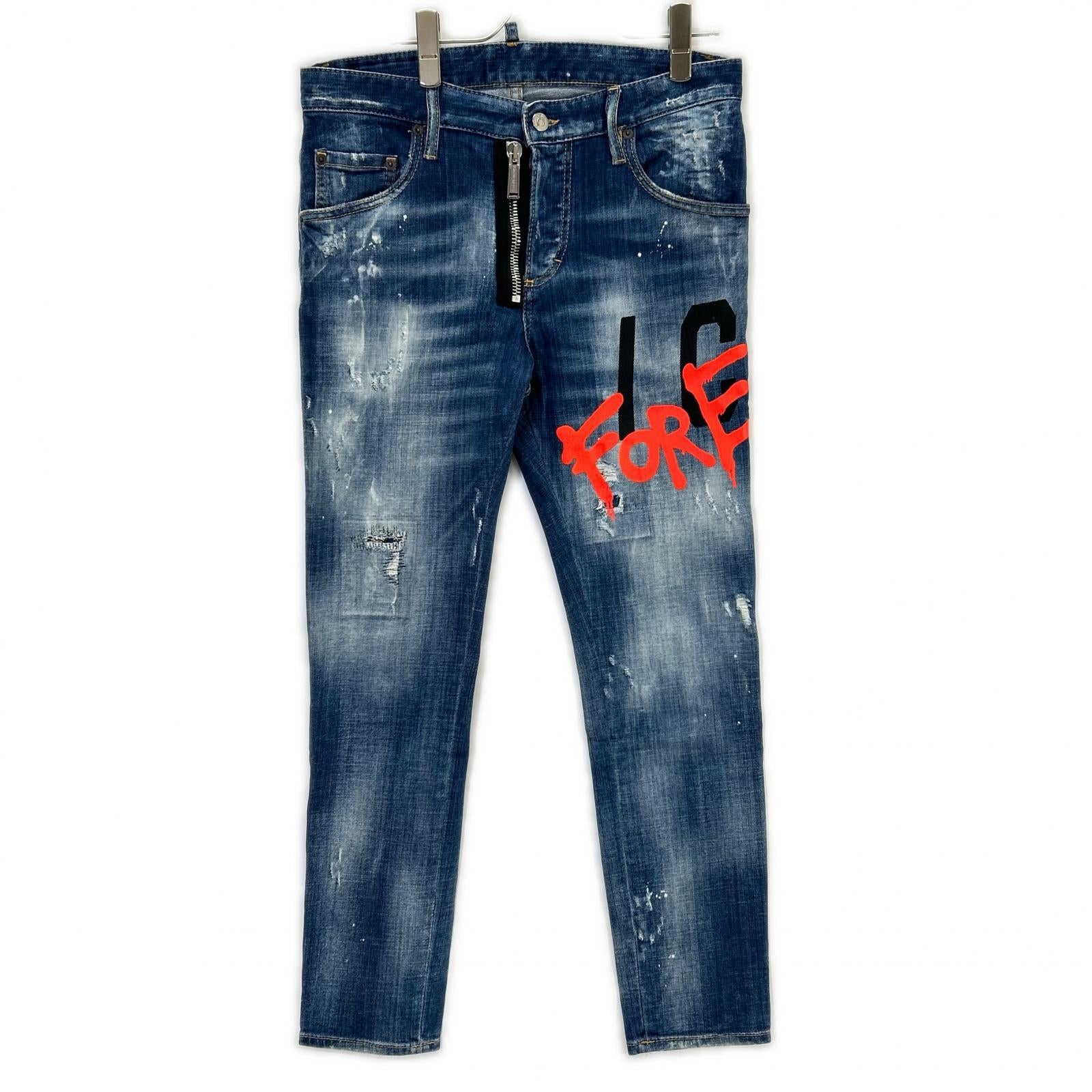 DSQUARED2 ディースクエアード S79LA0040 22年製 インディゴ ICON SKATER JEAN スケータージーン ヴィンテージウォッシュクラッシュ&ペイントデニムパンツ ボトムス