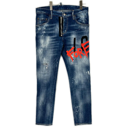 DSQUARED2 ディースクエアード S79LA0040 22年製 インディゴ ICON SKATER JEAN スケータージーン ヴィンテージウォッシュクラッシュ&ペイントデニムパンツ ボトムス