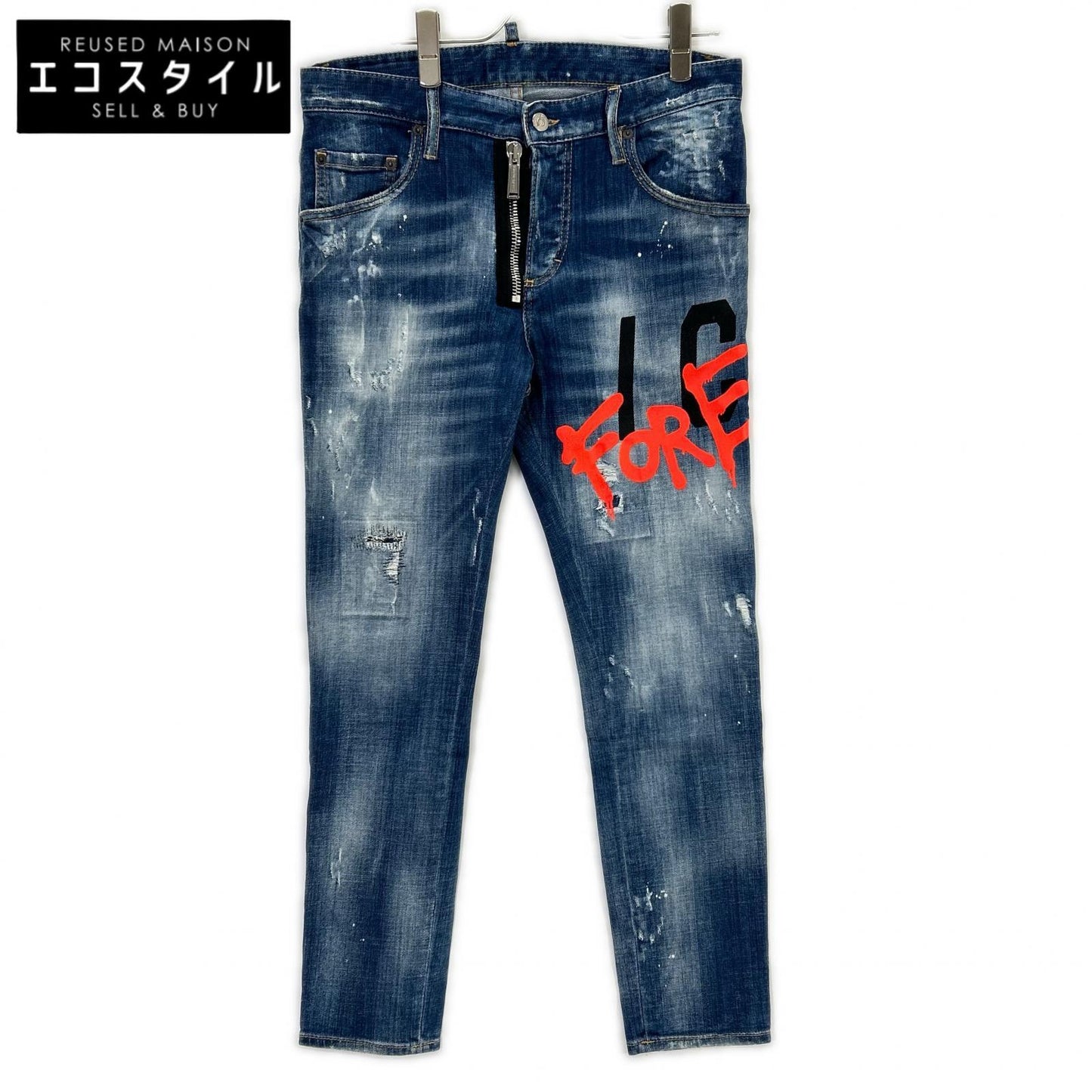 DSQUARED2 ディースクエアード S79LA0040 22年製 インディゴ ICON SKATER JEAN スケータージーン ヴィンテージウォッシュクラッシュ&ペイントデニムパンツ ボトムス