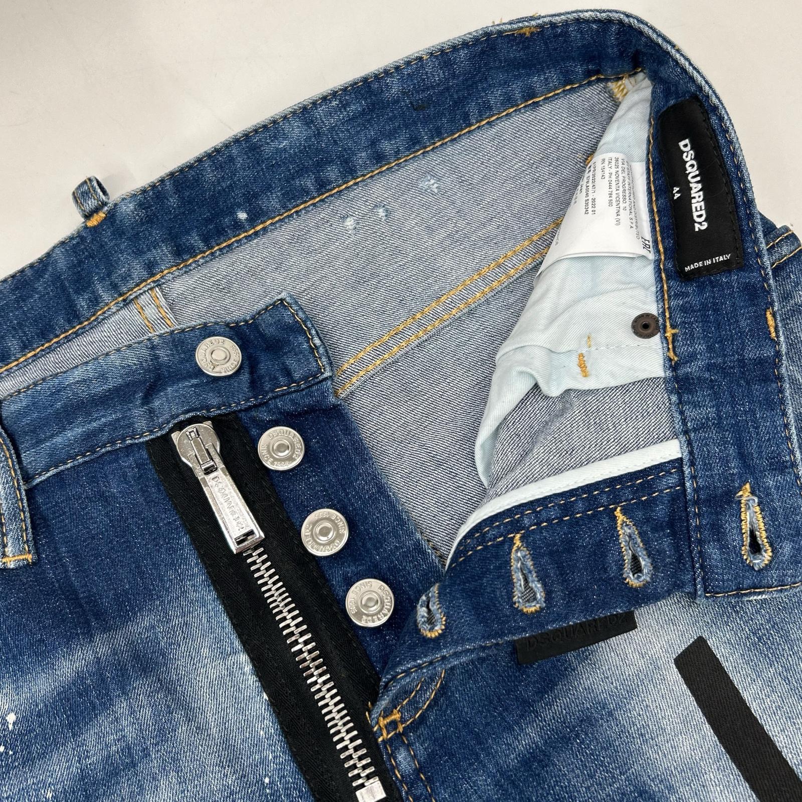 DSQUARED2 ディースクエアード S79LA0040 22年製 インディゴ ICON SKATER JEAN スケータージーン ヴィンテージウォッシュクラッシュ&ペイントデニムパンツ ボトムス