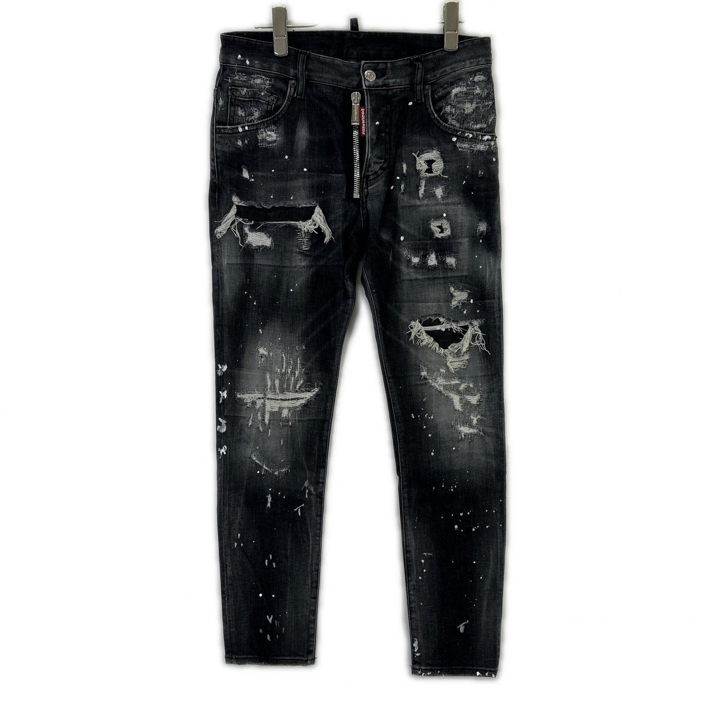 DSQUARED2 S74LB0997 2021 Black Jeansy Skater Jean Paint-Distressed Skinny Denim Pants Bottoms