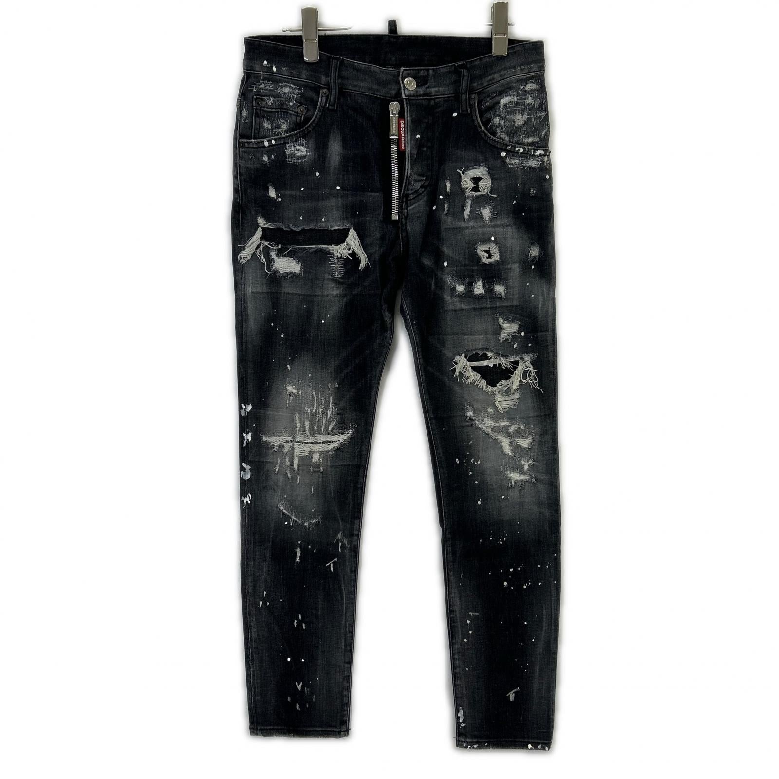 DSQUARED2 S74LB0997 2021 Black Jeansy Skater Jean Paint-Distressed Skinny Denim Pants Bottoms