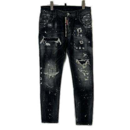DSQUARED2 S74LB0997 2021 Black Jeansy Skater Jean Paint-Distressed Skinny Denim Pants Bottoms
