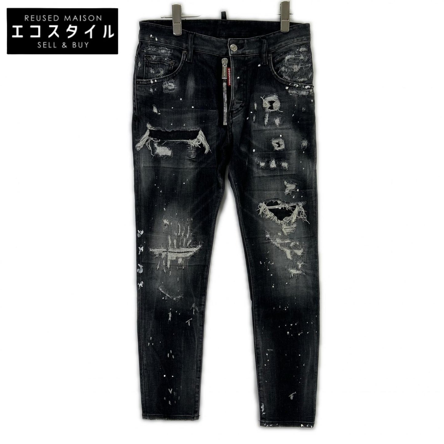 DSQUARED2 S74LB0997 2021 Black Jeansy Skater Jean Paint-Distressed Skinny Denim Pants Bottoms