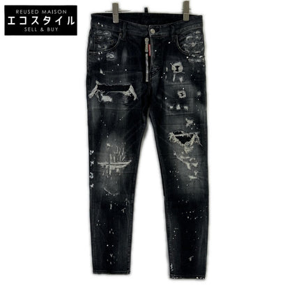 DSQUARED2 S74LB0997 2021 Black Jeansy Skater Jean Paint-Distressed Skinny Denim Pants Bottoms