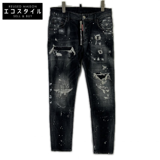 DSQUARED2 ディースクエアード S74LB0997 21年製 ブラック Jeansy Skater Jean スケータージーン ペイント加工スキニーデニムパンツ ボトムス