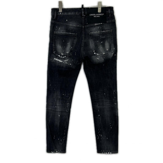 DSQUARED2 ディースクエアード S74LB0997 21年製 ブラック Jeansy Skater Jean スケータージーン ペイント加工スキニーデニムパンツ ボトムス