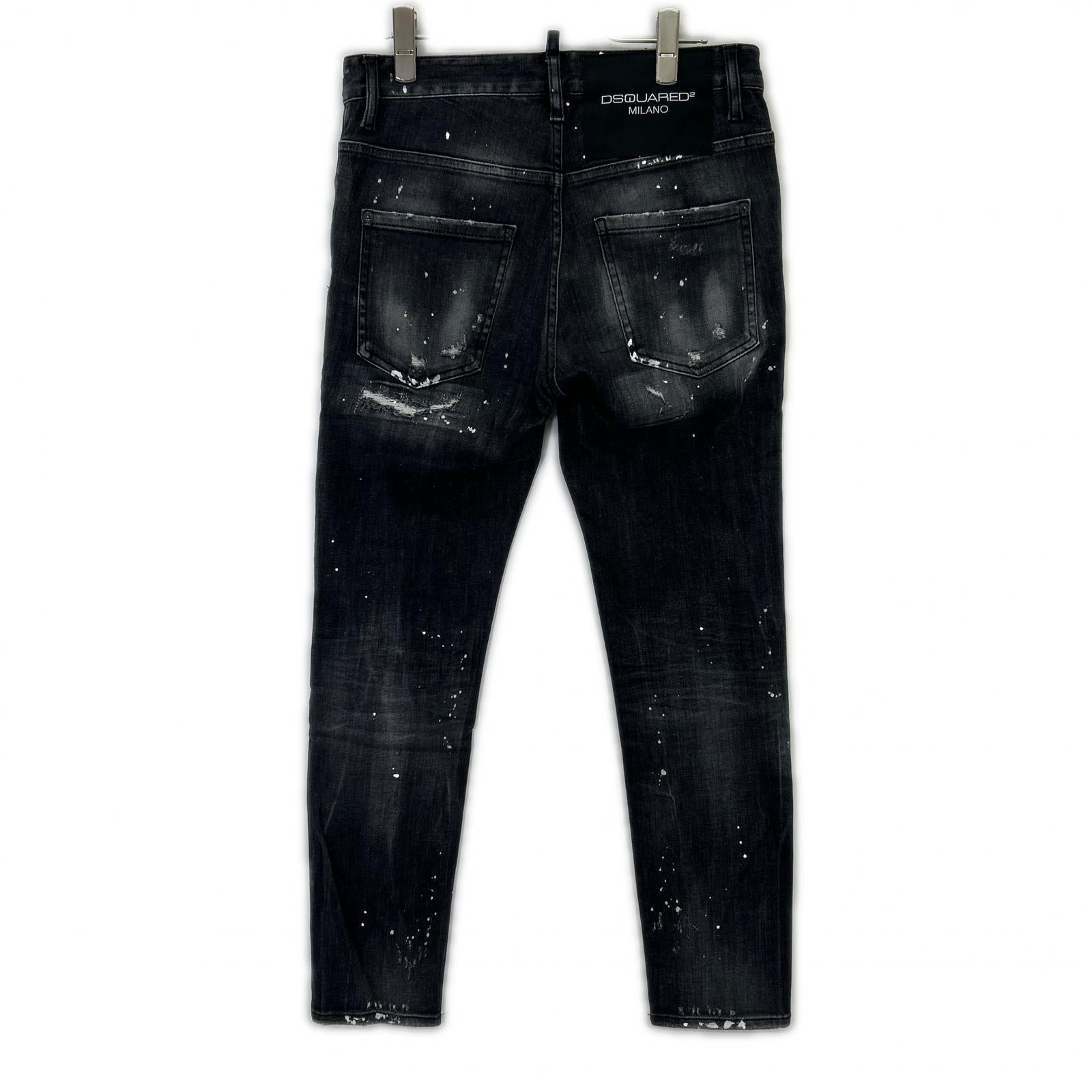 DSQUARED2 S74LB0997 2021 Black Jeansy Skater Jean Paint-Distressed Skinny Denim Pants Bottoms