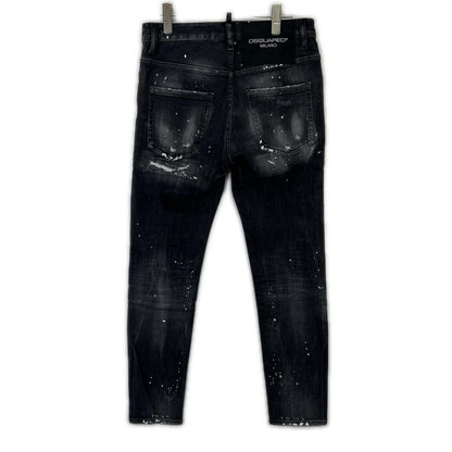 DSQUARED2 S74LB0997 2021 Black Jeansy Skater Jean Paint-Distressed Skinny Denim Pants Bottoms