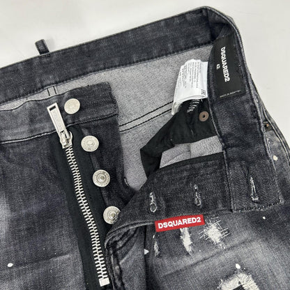 DSQUARED2 S74LB0997 2021 Black Jeansy Skater Jean Paint-Distressed Skinny Denim Pants Bottoms