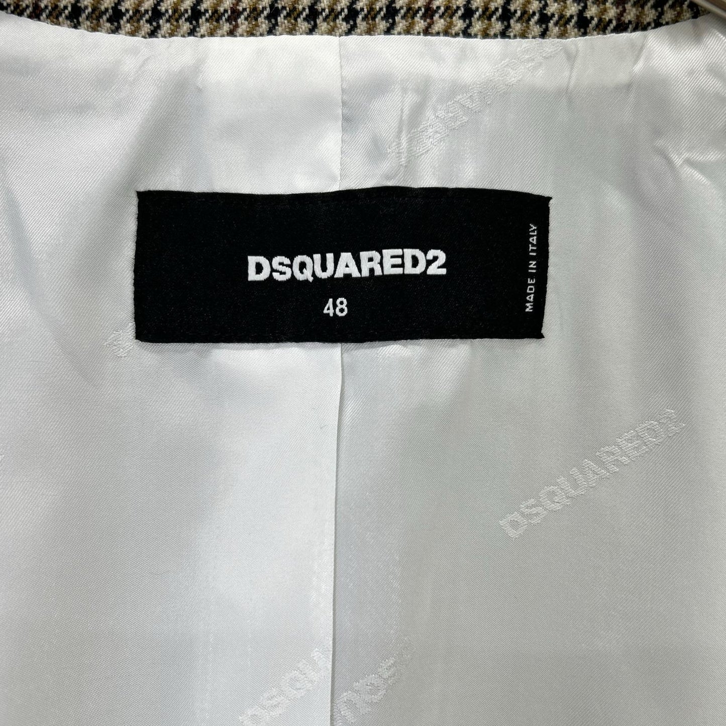 DSQUARED2 ディースクエアード S74BN1007 20年款 米色 织带细节 千鸟格西装夹克 翻领夹克 夹克