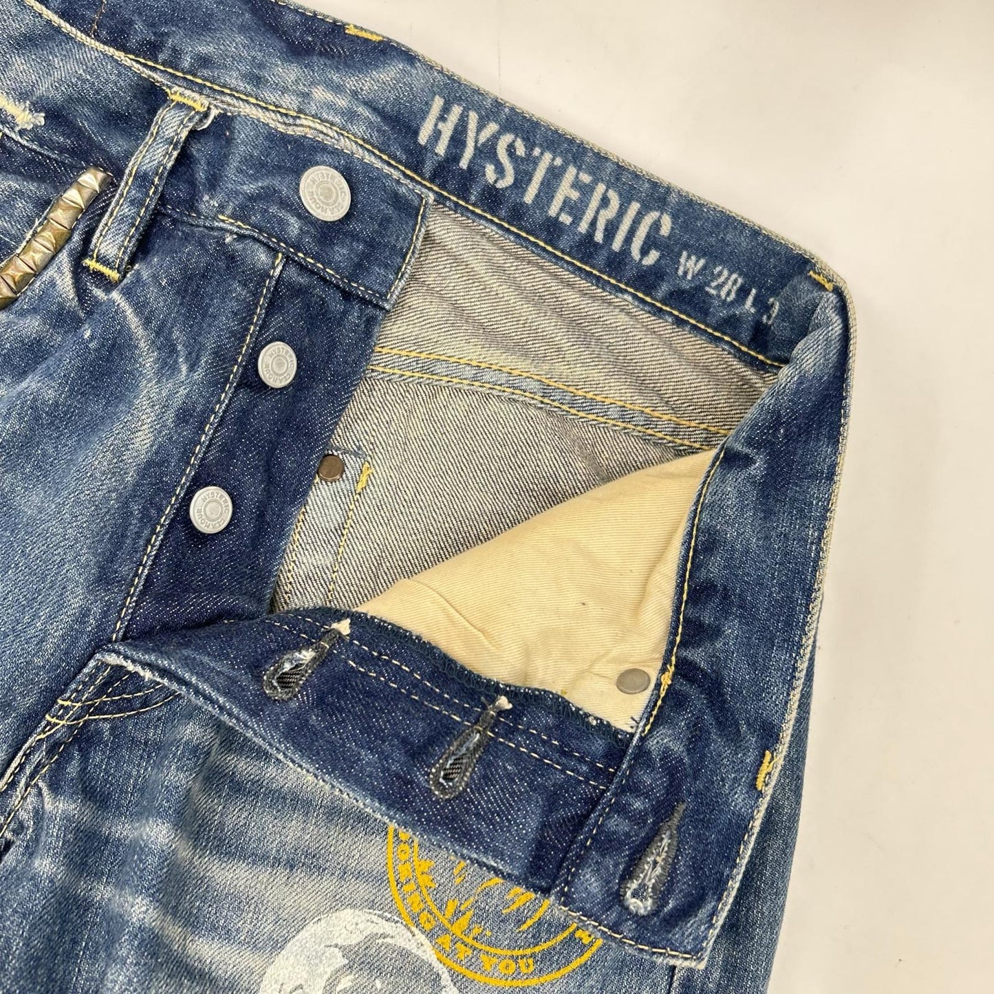 HYSTERIC GLAMOUR ヒステリックグラマー 0263AP19 インディゴ スタッズポケット ヒスガールペイント ストレートデニムパンツ ボトムス