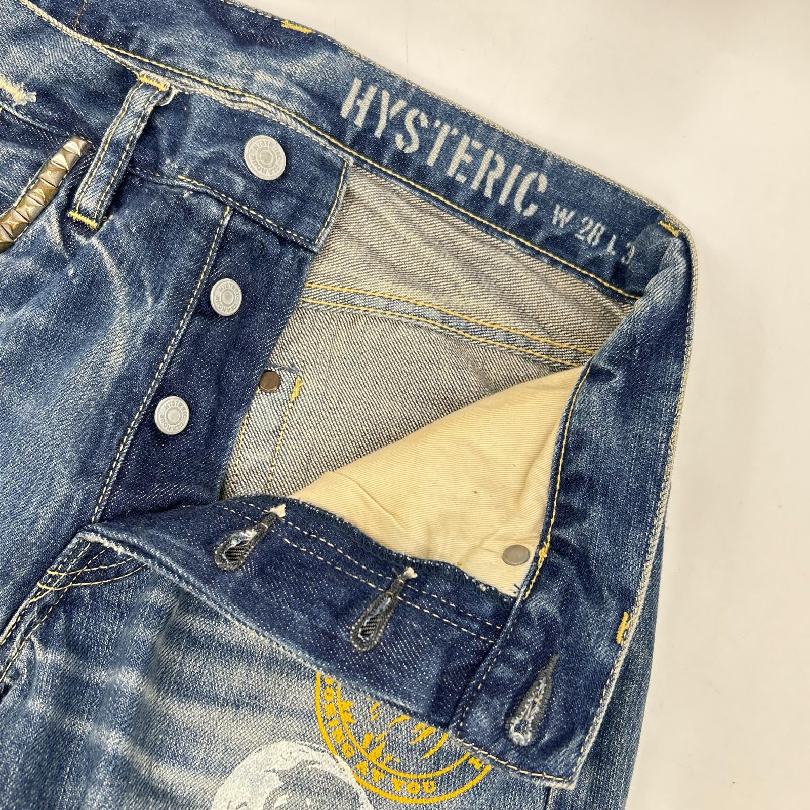 HYSTERIC GLAMOUR ヒステリックグラマー 0263AP19 インディゴ スタッズポケット ヒスガールペイント ストレートデニムパンツ ボトムス
