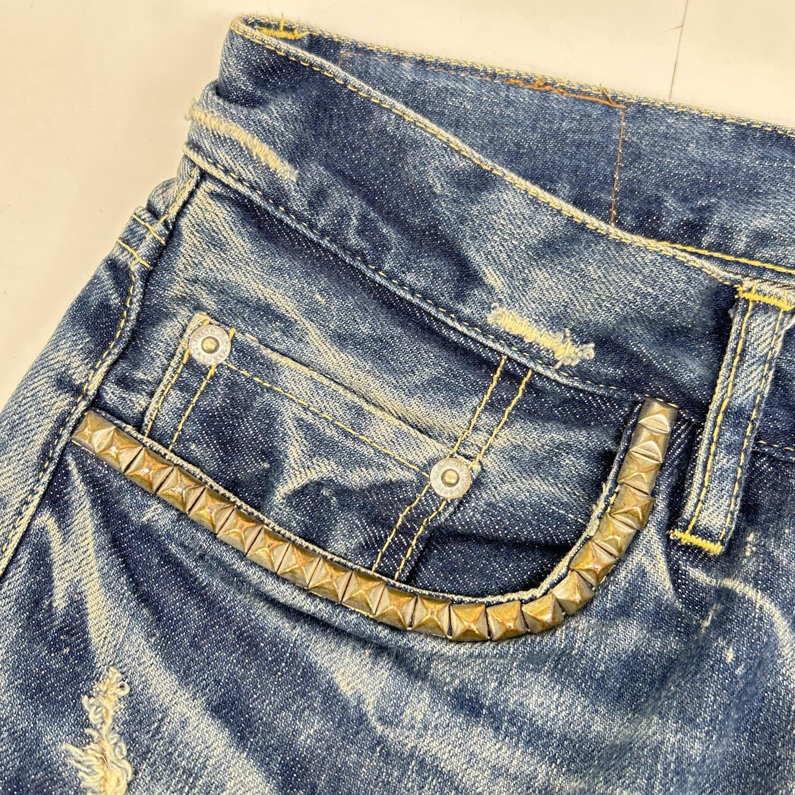 HYSTERIC GLAMOUR ヒステリックグラマー 0263AP19 インディゴ スタッズポケット ヒスガールペイント ストレートデニムパンツ ボトムス