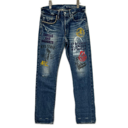 HYSTERIC GLAMOUR ヒステリックグラマー 0263AP19 インディゴ スタッズポケット ヒスガールペイント ストレートデニムパンツ ボトムス