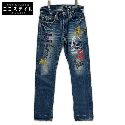 HYSTERIC GLAMOUR ヒステリックグラマー 0263AP19 インディゴ スタッズポケット ヒスガールペイント ストレートデニムパンツ ボトムス