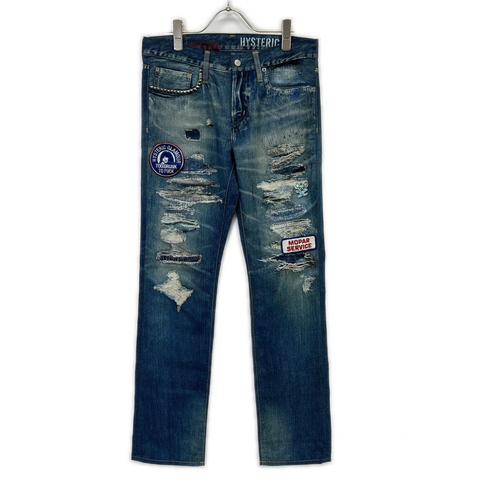 HYSTERIC GLAMOUR ヒステリックグラマー 02191AP06 ブルー ダメージ デニム転写パンツ ボトムス