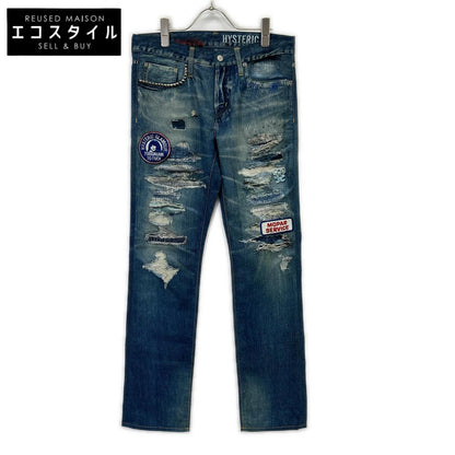 HYSTERIC GLAMOUR ヒステリックグラマー 02191AP06 ブルー ダメージ デニム転写パンツ ボトムス