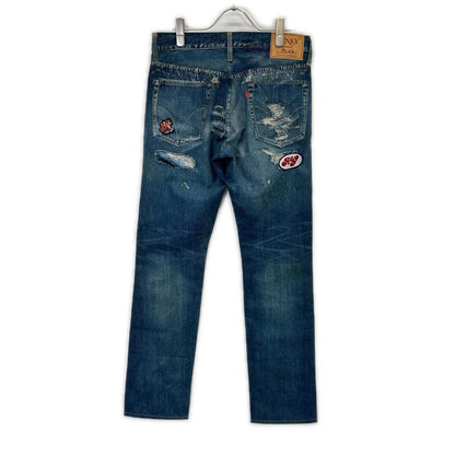 HYSTERIC GLAMOUR ヒステリックグラマー 02191AP06 ブルー ダメージ デニム転写パンツ ボトムス