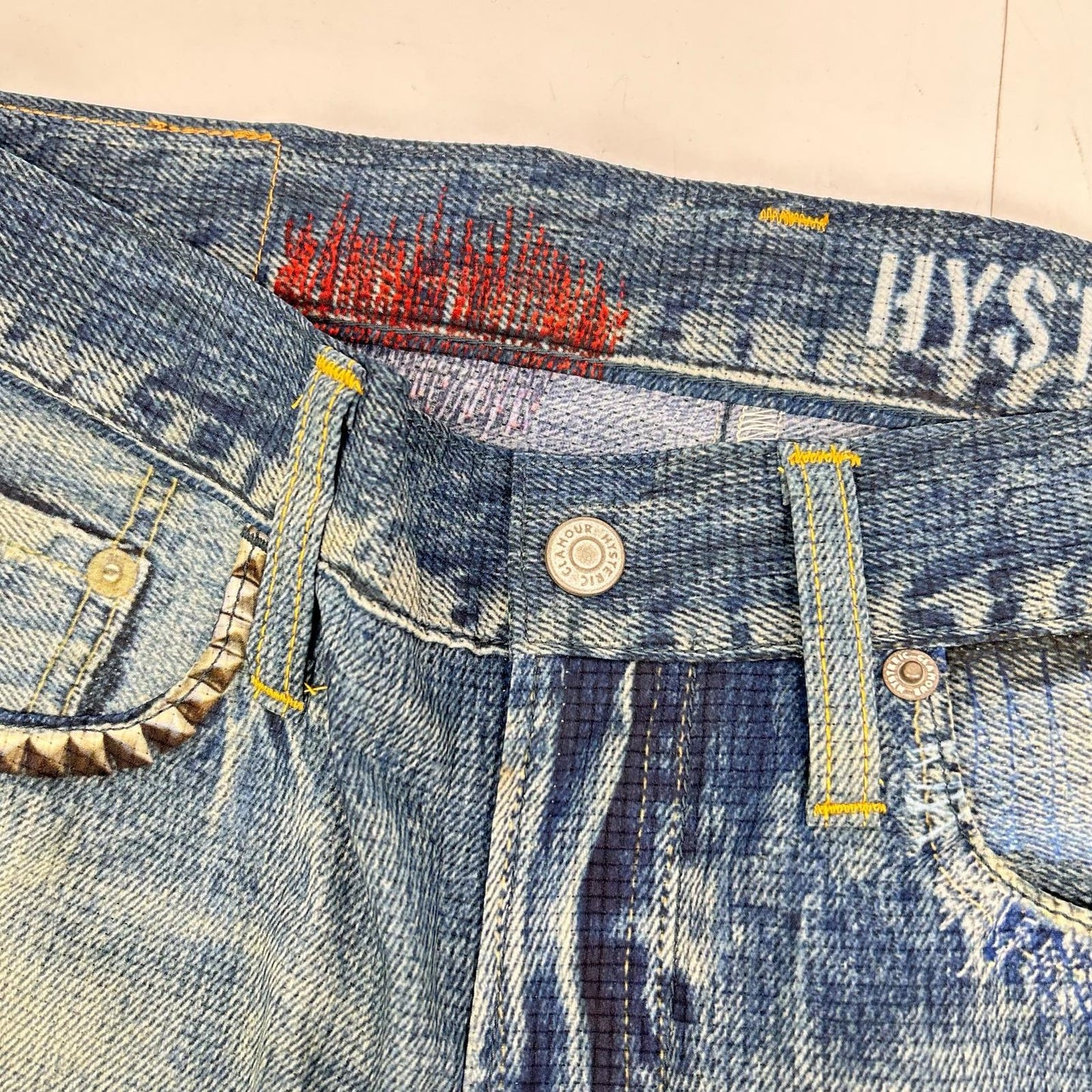 HYSTERIC GLAMOUR ヒステリックグラマー 02191AP06 ブルー ダメージ デニム転写パンツ ボトムス