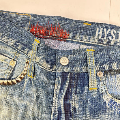 HYSTERIC GLAMOUR ヒステリックグラマー 02191AP06 ブルー ダメージ デニム転写パンツ ボトムス
