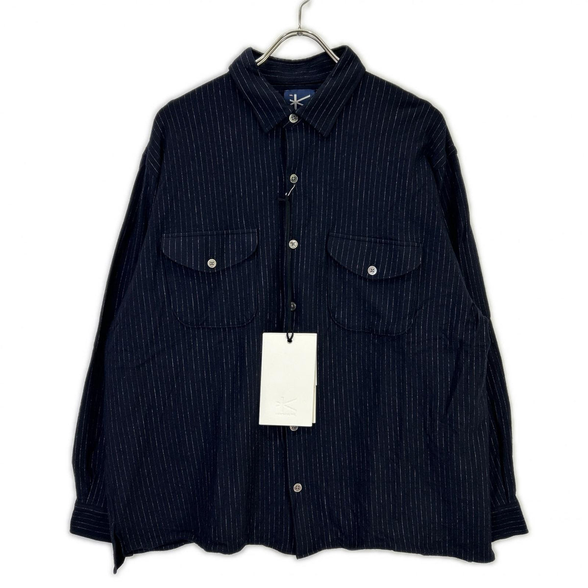 KANEMASA カネマサ ネイビー HIGH GAUGE MILLED WOOL STRIPE SHIRTS トップス