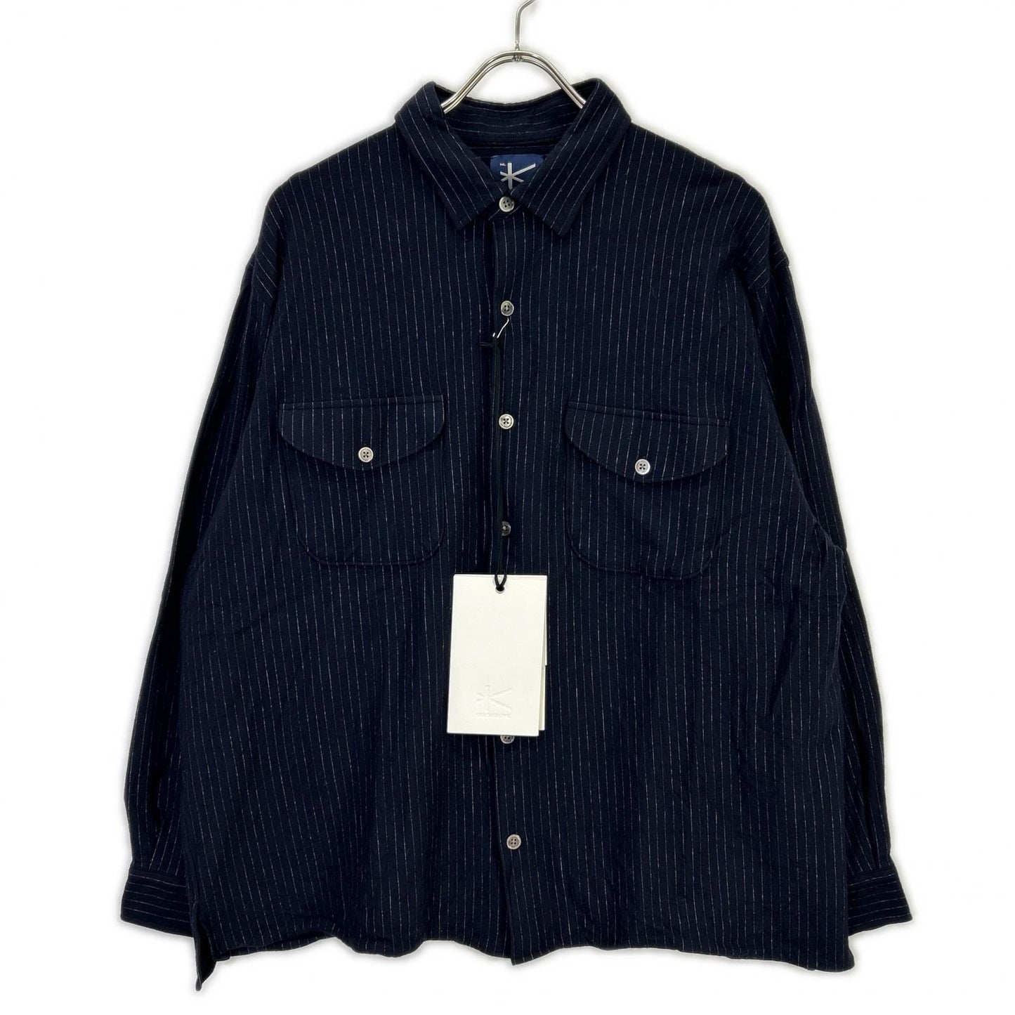 KANEMASA カネマサ ネイビー HIGH GAUGE MILLED WOOL STRIPE SHIRTS トップス