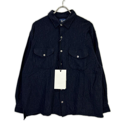KANEMASA カネマサ ネイビー HIGH GAUGE MILLED WOOL STRIPE SHIRTS トップス