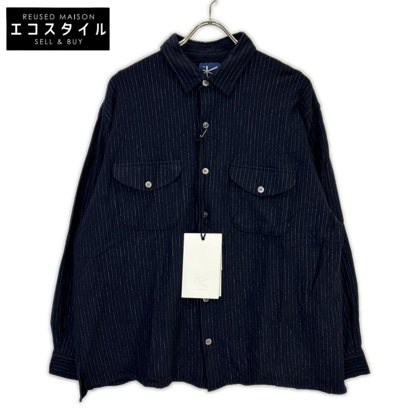 KANEMASA カネマサ ネイビー HIGH GAUGE MILLED WOOL STRIPE SHIRTS トップス