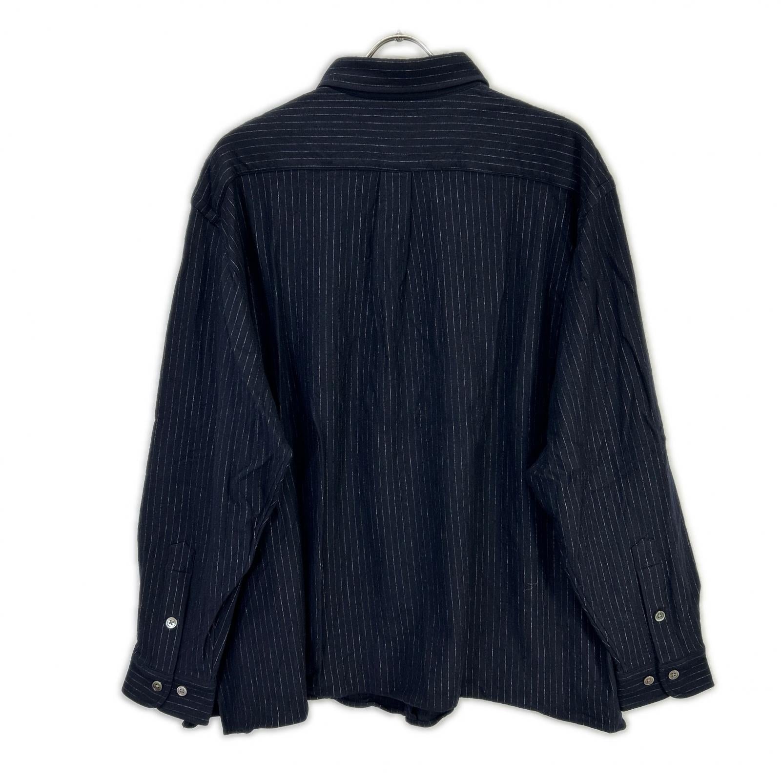 KANEMASA カネマサ ネイビー HIGH GAUGE MILLED WOOL STRIPE SHIRTS トップス