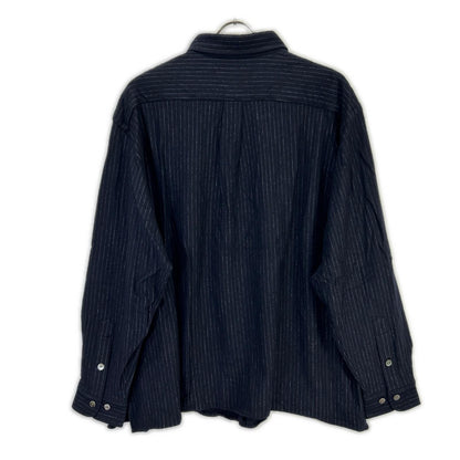 KANEMASA カネマサ ネイビー HIGH GAUGE MILLED WOOL STRIPE SHIRTS トップス