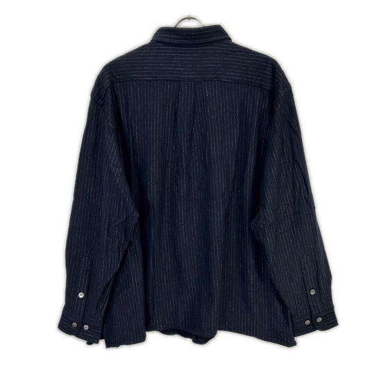 KANEMASA Navy HIGH GAUGE MILLED WOOL STRIPE SHIRTS Top