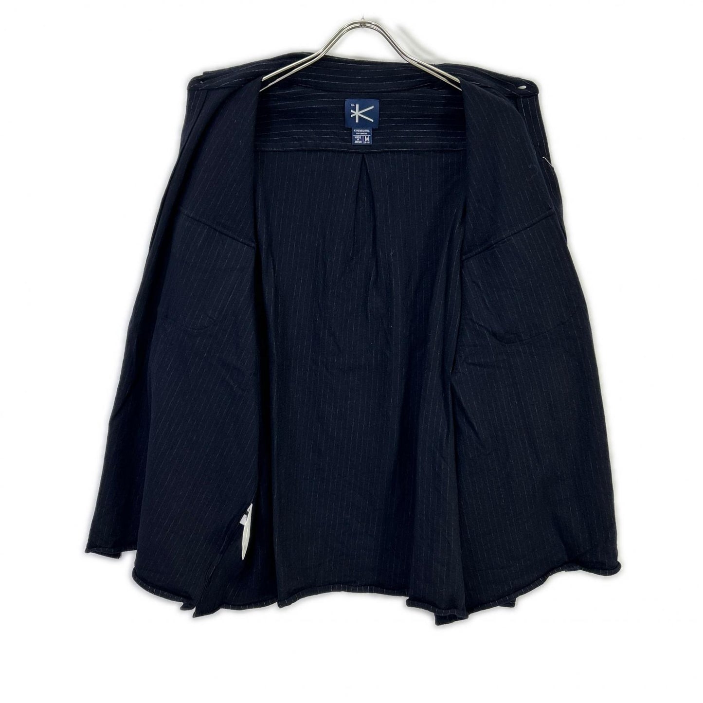 KANEMASA カネマサ ネイビー HIGH GAUGE MILLED WOOL STRIPE SHIRTS トップス