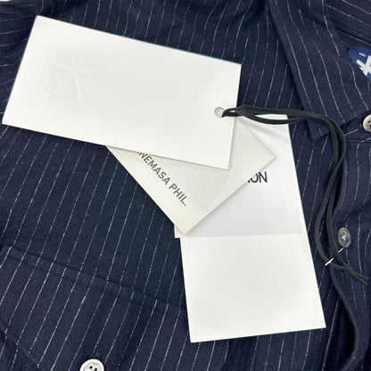 KANEMASA カネマサ ネイビー HIGH GAUGE MILLED WOOL STRIPE SHIRTS トップス