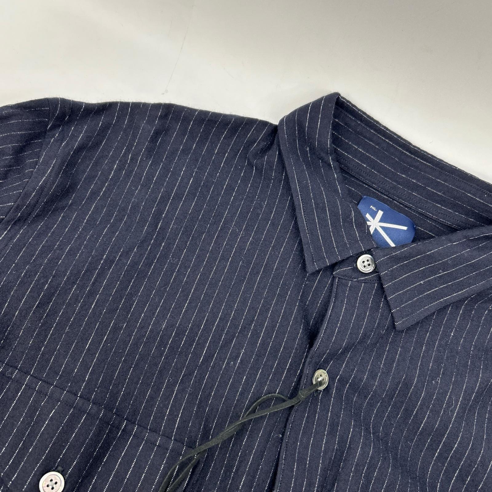 KANEMASA カネマサ ネイビー HIGH GAUGE MILLED WOOL STRIPE SHIRTS トップス