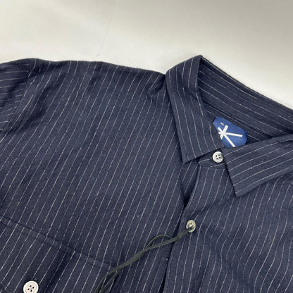 KANEMASA カネマサ ネイビー HIGH GAUGE MILLED WOOL STRIPE SHIRTS トップス